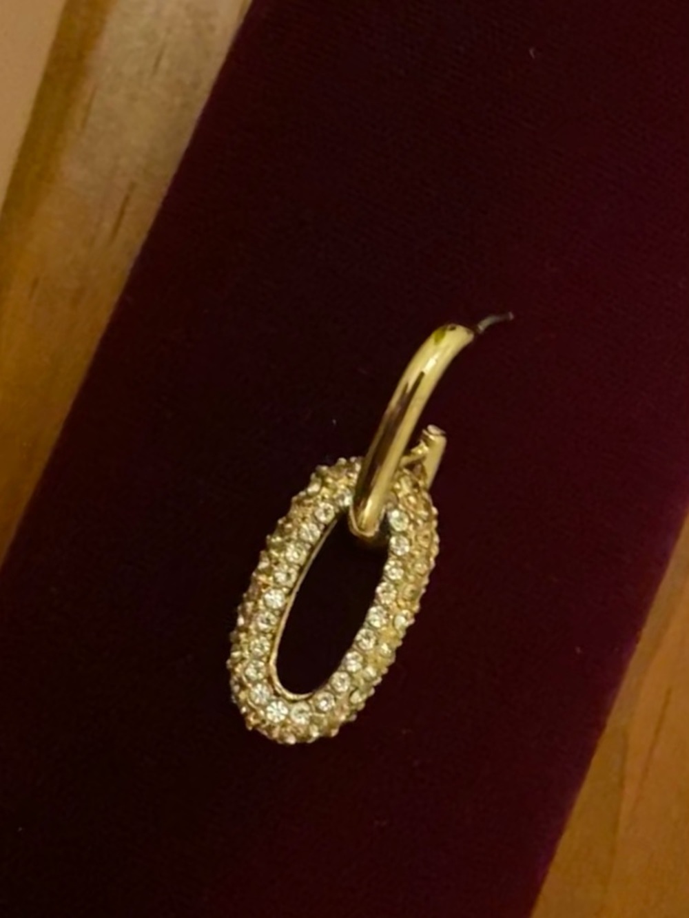 Earrings double oval hoop gold tone and crystal